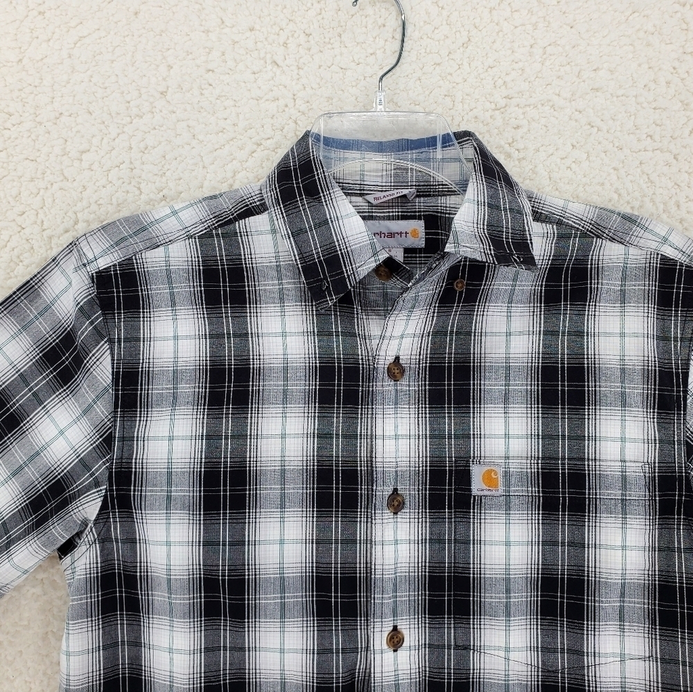 Carhartt Mechanic Shirt Men S Blk Wht Plaid Relaxed SS Button Essential Normcore - Picture 5 of 10